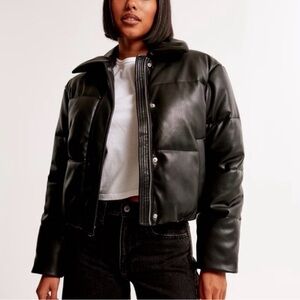 Abercrombie & Fitch Black Mini Leather Puffer Jacket